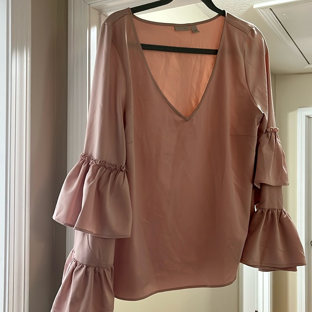 Pink polyester ruffle shirt from Nordstrom